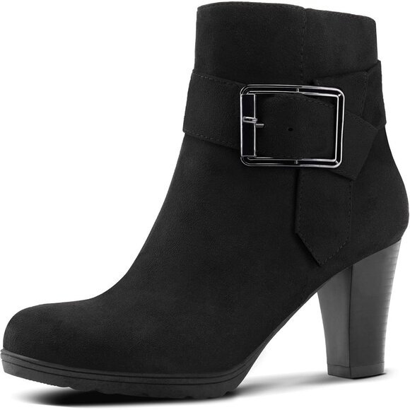 mysoft Women's Booties with Heel, Chunky Stacked Zipper Ankle Boots for Ladies - Picture 1 of 7